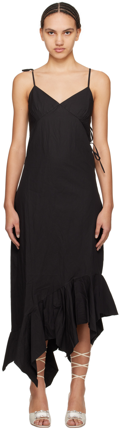 Black Self-Tie Midi Dress