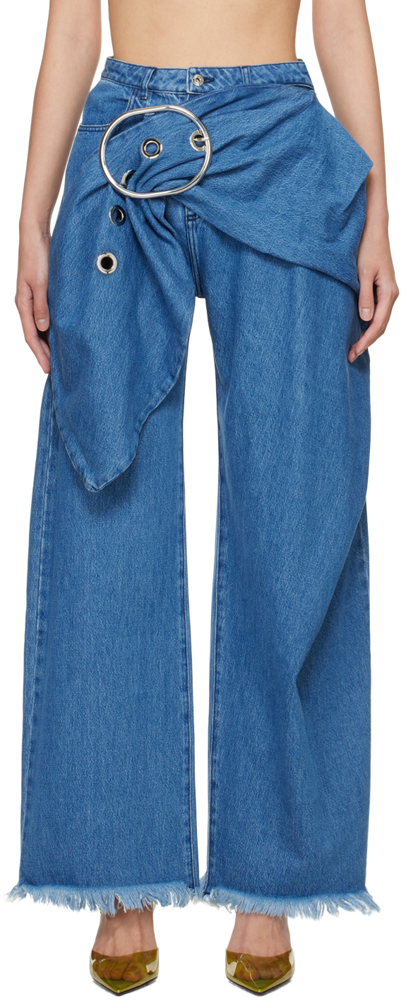 Shop Marques' Almeida Blue Belted Jeans In Mid Blue