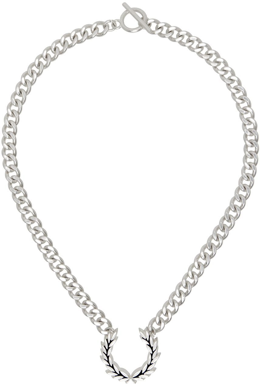 Fred Perry Silver Chunky Laurel Wreath Necklace In 910 Metallic Silver