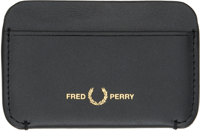 Fred Perry Black Burnished Leather Card Holder In 102 Black