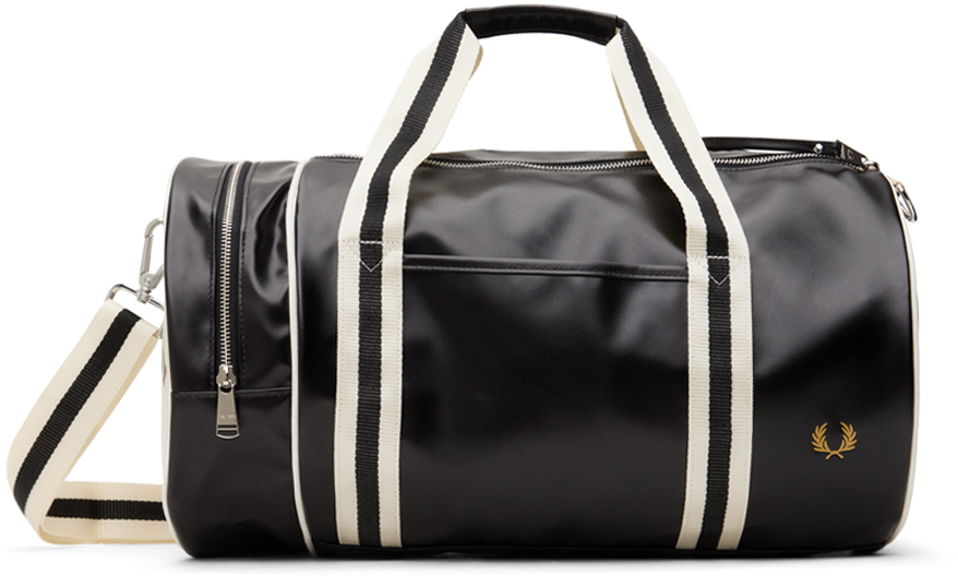 Fred Perry: Black & Beige Classic Barrel Bag | SSENSE