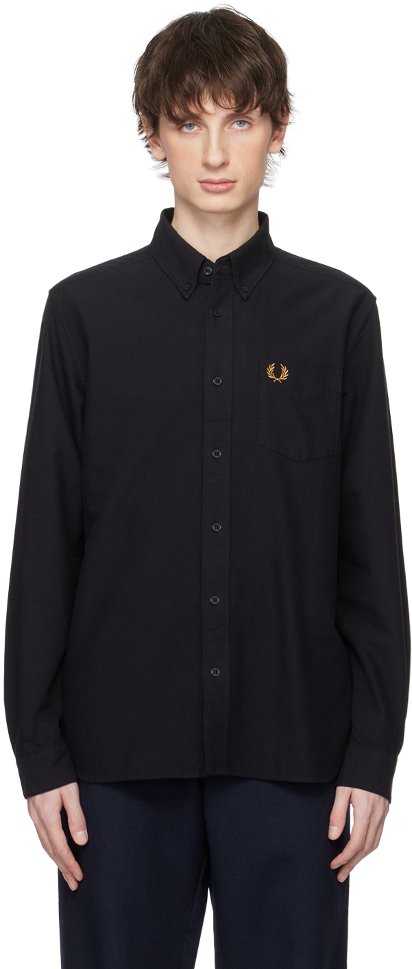 Fred Perry Black Embroidered Shirt In R88 Black