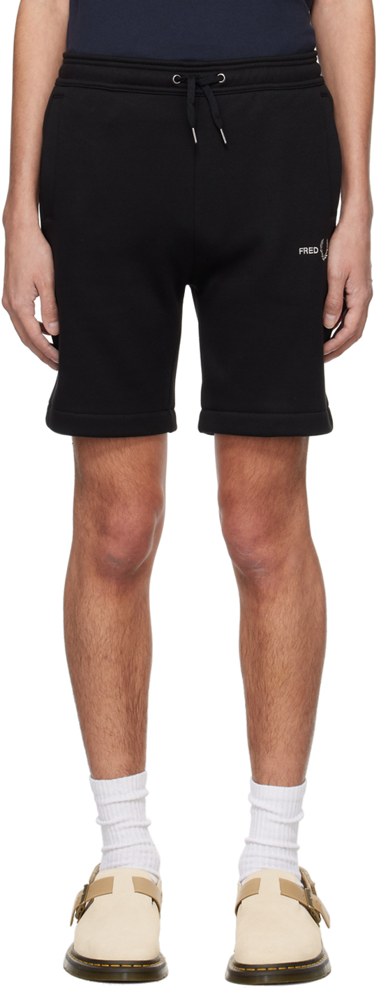 Fred Perry Black Embroidered Shorts In 102 Black