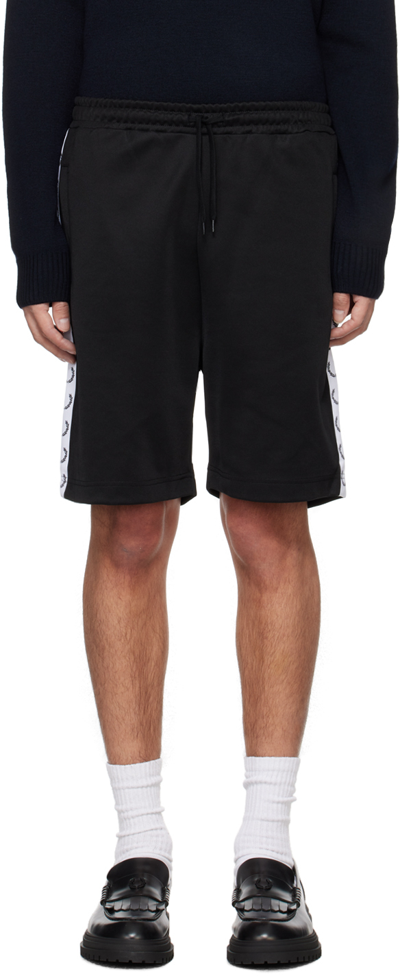 Fred Perry Black Taped Shorts In 102 Black