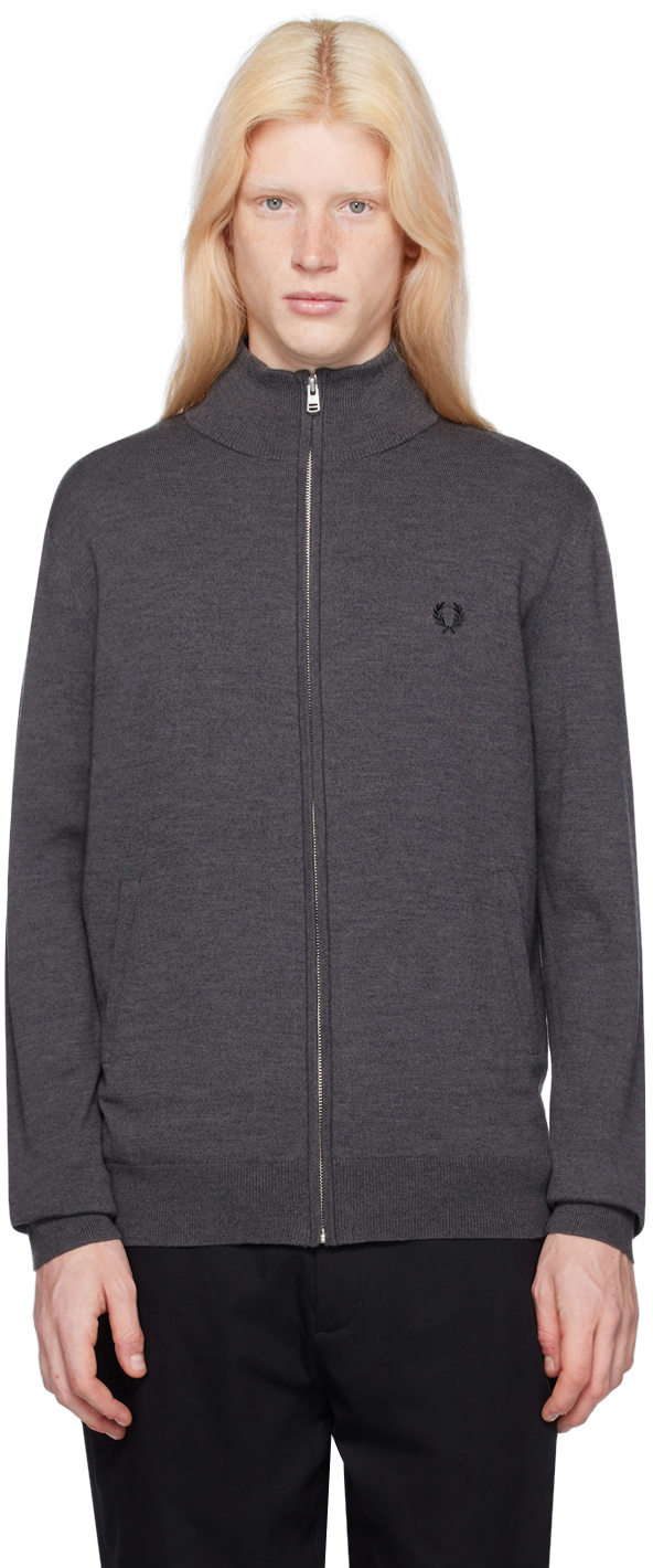 Gray Classic Zip Through Cardigan