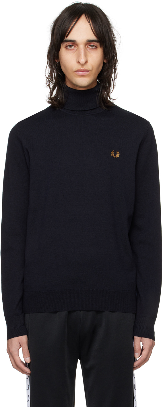 Fred Perry Navy Roll Neck Turtleneck In 795 Navy