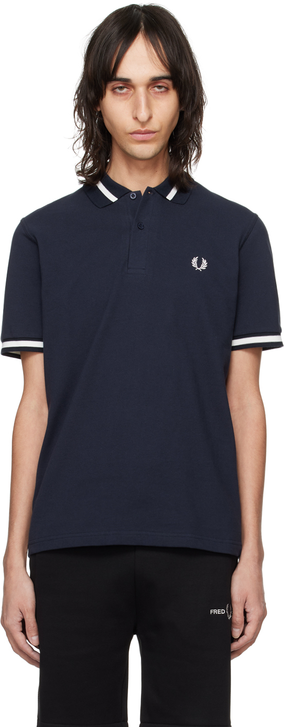 Shop Fred Perry Navy Embroidered Polo In 797 Navy / Snow Whit