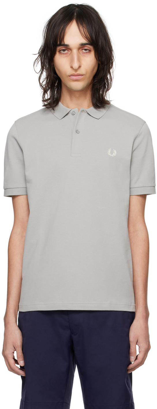 Fred Perry Gray Embroidered Polo In R28 Limestone