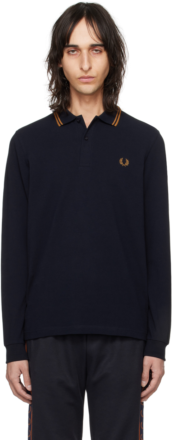 Fred Perry Navy 'the ' Long Sleeve Polo In R63 Navy / Dark Cara