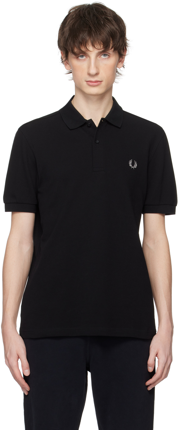 Fred Perry Black Embroidered Polo In 906 Black/chrome