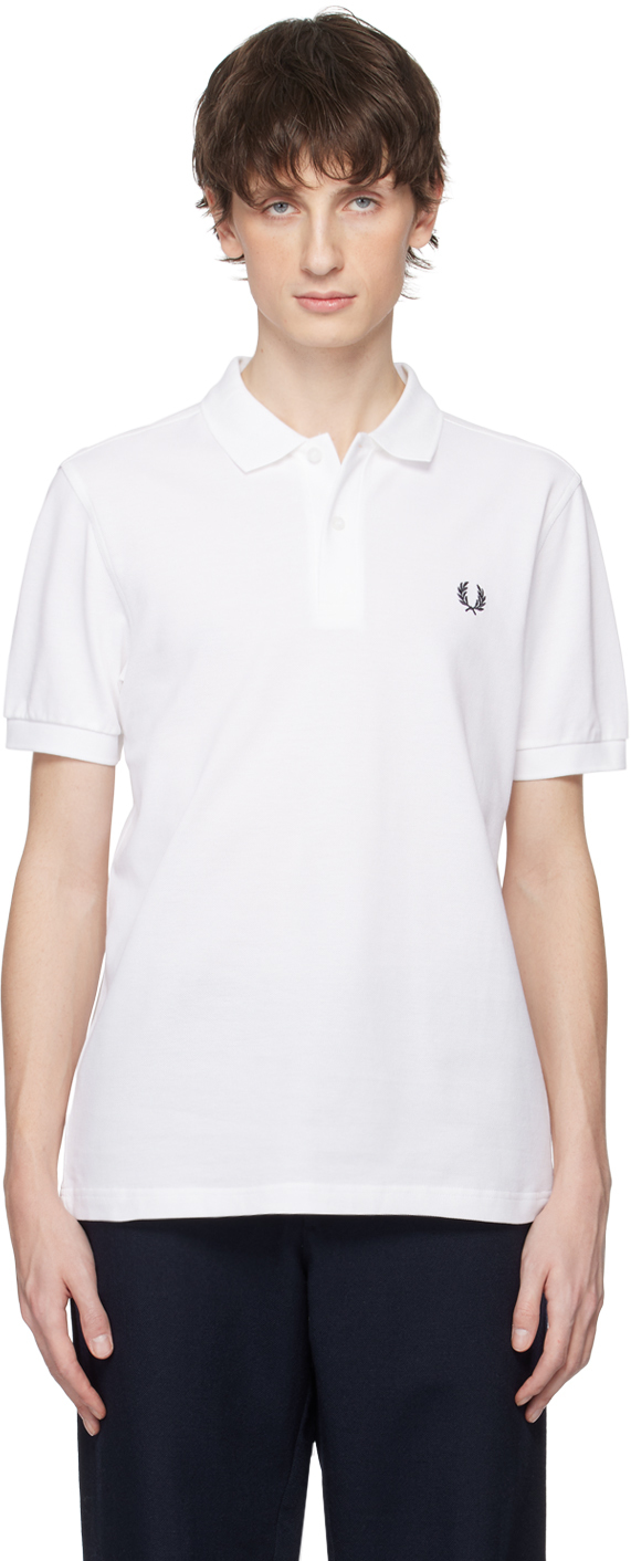 Fred Perry White Embroidered Polo In 100 White