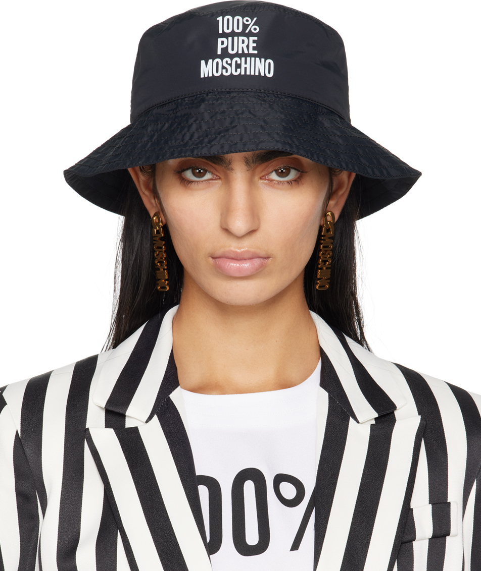 Moschino Black '100% Pure ' Nylon Bucket Hat In A1555 Fantasy Black