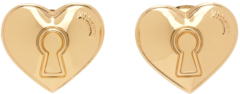 Gold Heart Lock Earrings