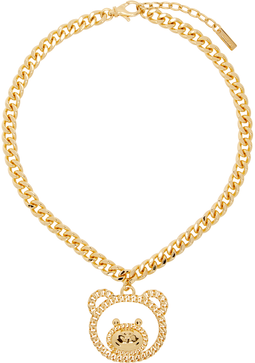 Moschino Gold Teddy Family Necklace In A0606 Shiny Gold