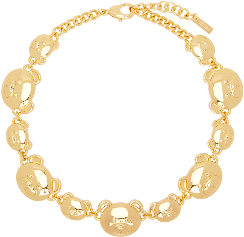 Moschino Teddy Bear Chain Choker In A0606 Shiny Gold
