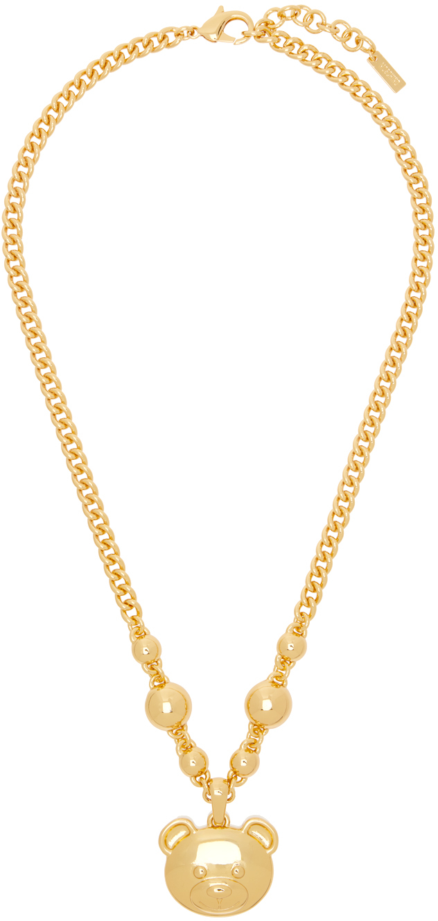 Moschino Gold Teddy Charm Necklace In A0606 Shiny Gold