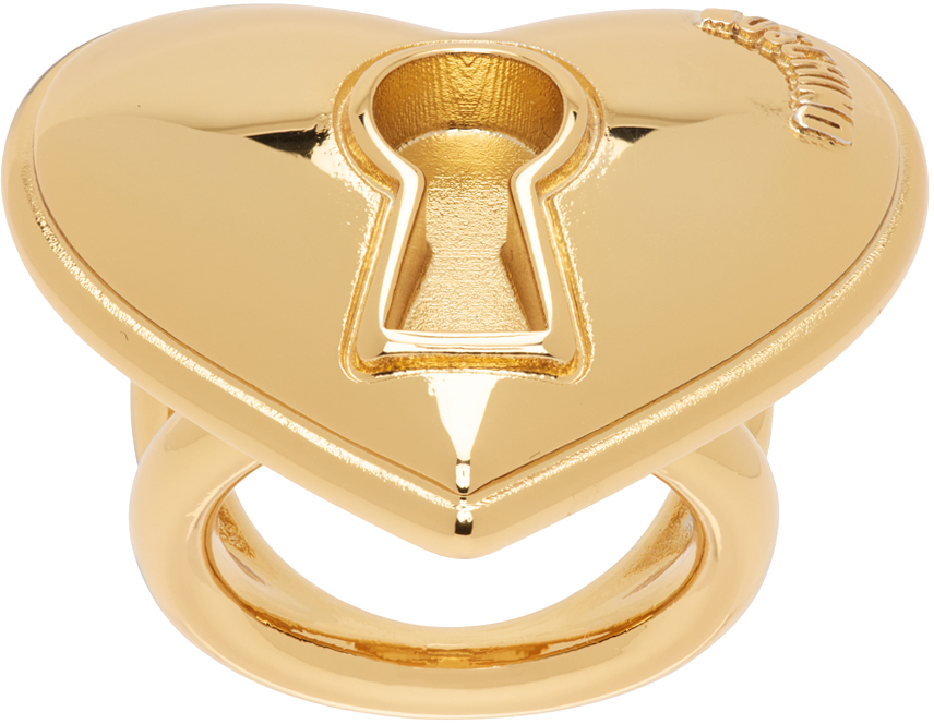 Moschino Gold Heart Lock Ring In A0606 Shiny Gold