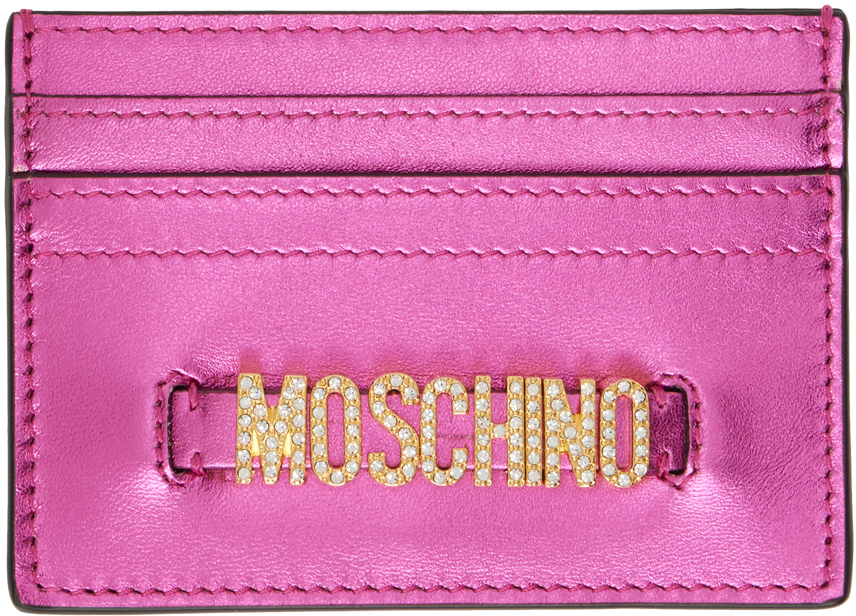Moschino Pink Lettering Logo Foiled Card Holder In A1199 Violet