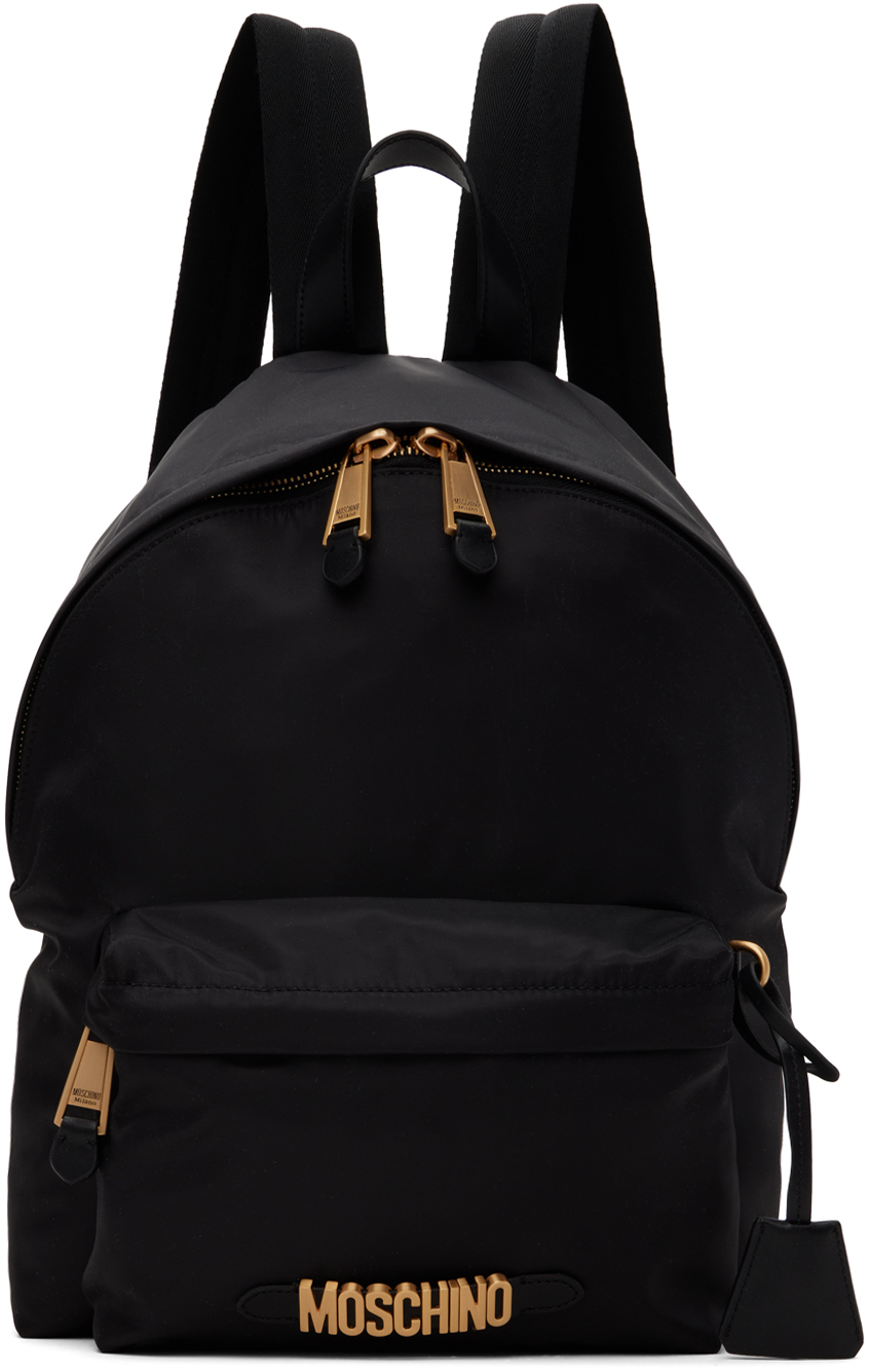 Moschino Black Logo Backpack In Fantasy Print Black