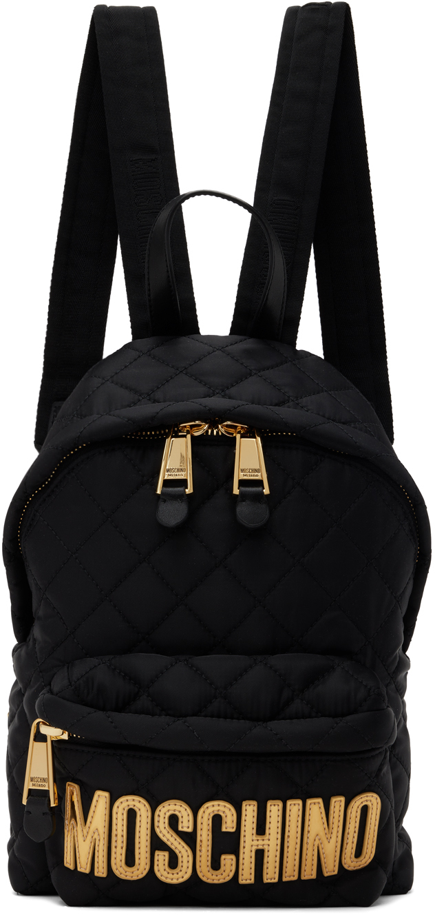 Moschino Black Quilted Backpack In Fantasy Print Black