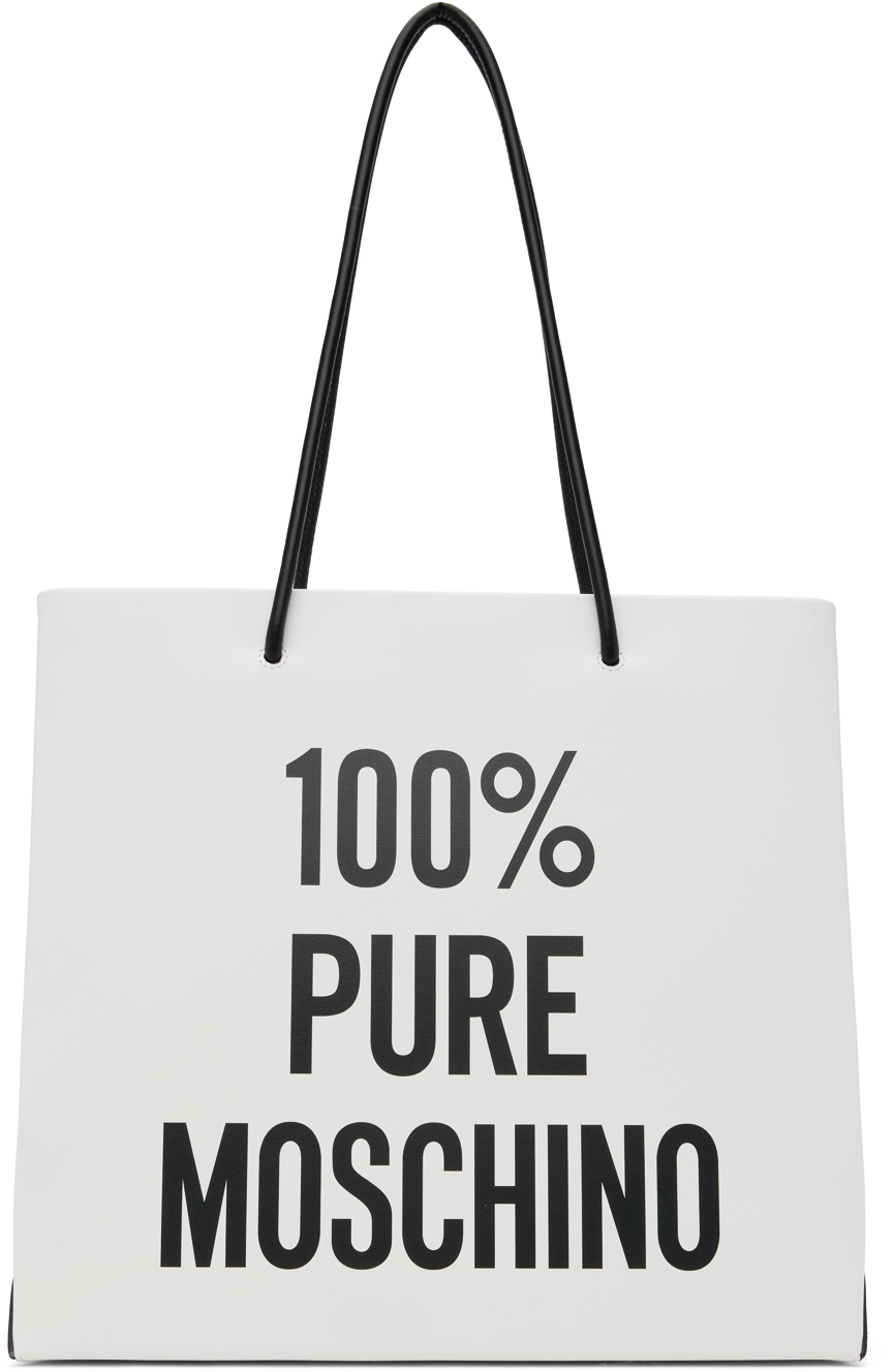Moschino White Leather 100% Pure  Shopping Bag In Fantasiabianco
