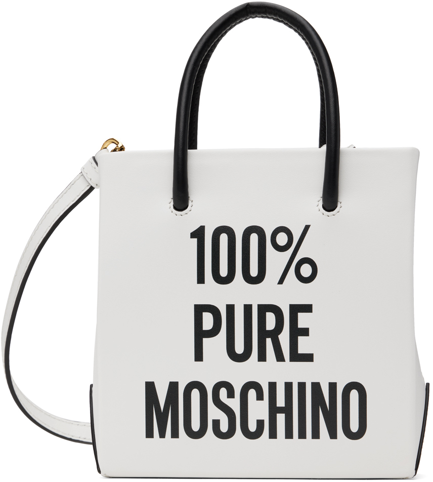 Shop Moschino White Mini '100% Pure ' Tote In A2001 Fantasy White