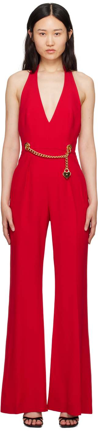 Shop Moschino Red Chains & Hearts Jumpsuit In J8116 Fantasy Red