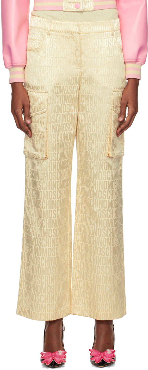 Moschino Beige Jacquard Trousers In A3006 Ivory