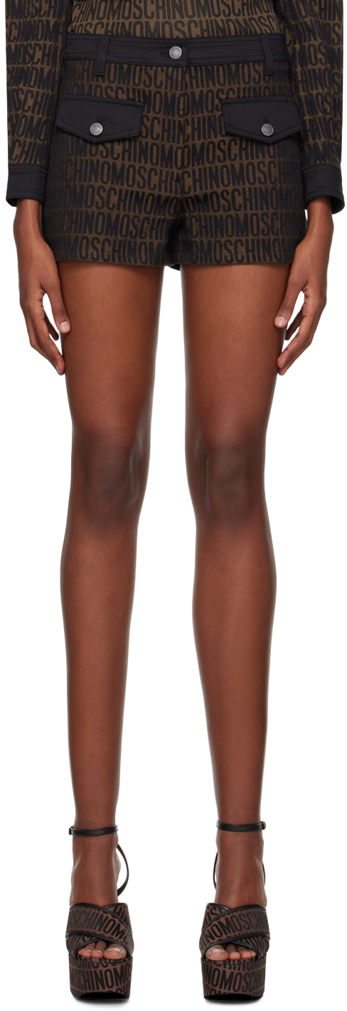 Shop Moschino Brown Jacquard Shorts In A3103 Brown
