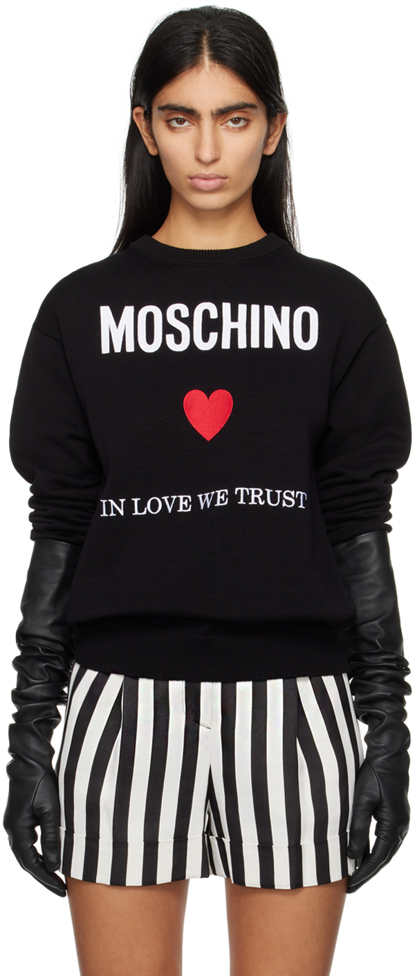Moschino Black Embroidered Sweatshirt In J0555 Black