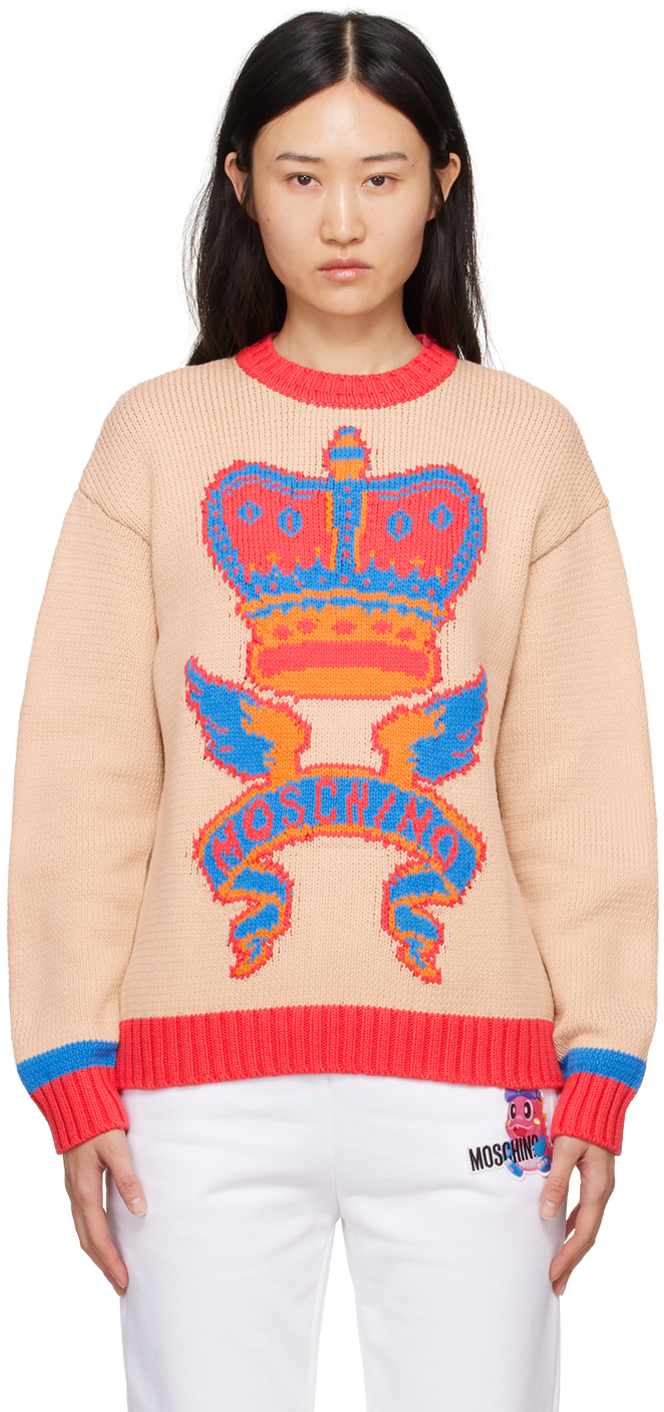 Moschino Beige & Orange Jacquard Sweater In A1018 Fantasy Beige