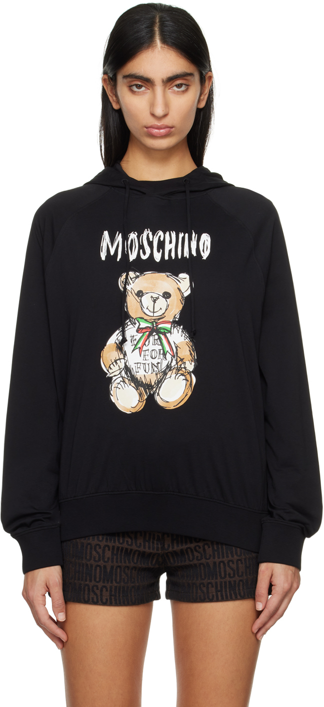 Shop Moschino Black Archive Teddy Bear Hoodie In V1555 Fantasy Black