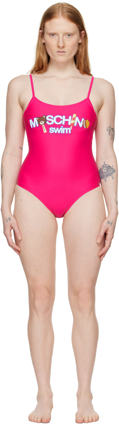 Shop Moschino Pink Printed One-piece Swimsuit In A0206 Fucsia