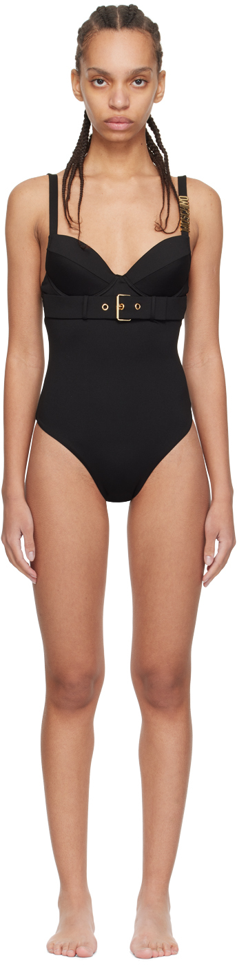 Moschino Black Hardware Swimsuit In A0555 Black