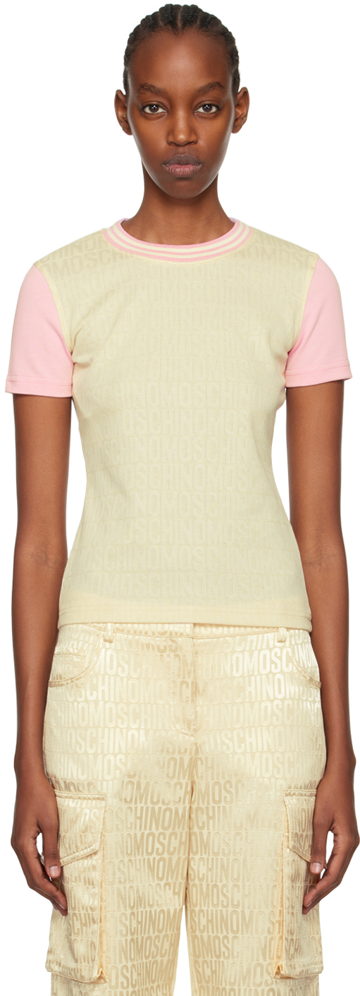 Moschino Beige Jacquard T-shirt In A3006 Ivory