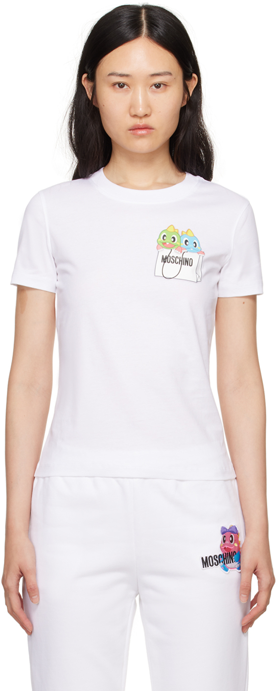 Moschino White Puzzle Bobble T-shirt In A1001 Fantasy White