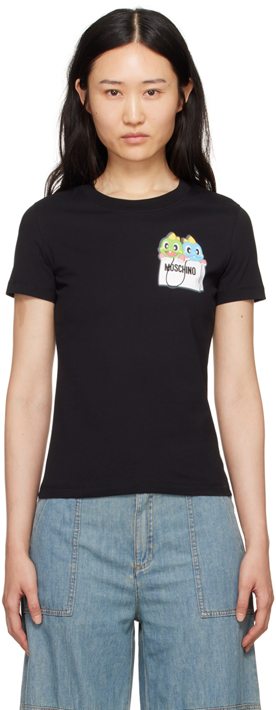 Moschino Black Puzzle Bobble T-shirt In A1555 Fantasy Black