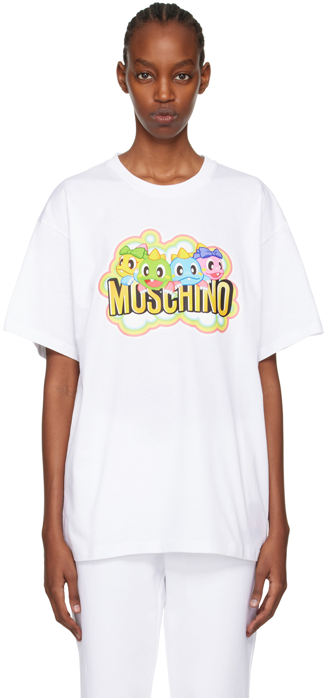 Shop Moschino White Puzzle Bobble T-shirt In A1001 Fantasy White
