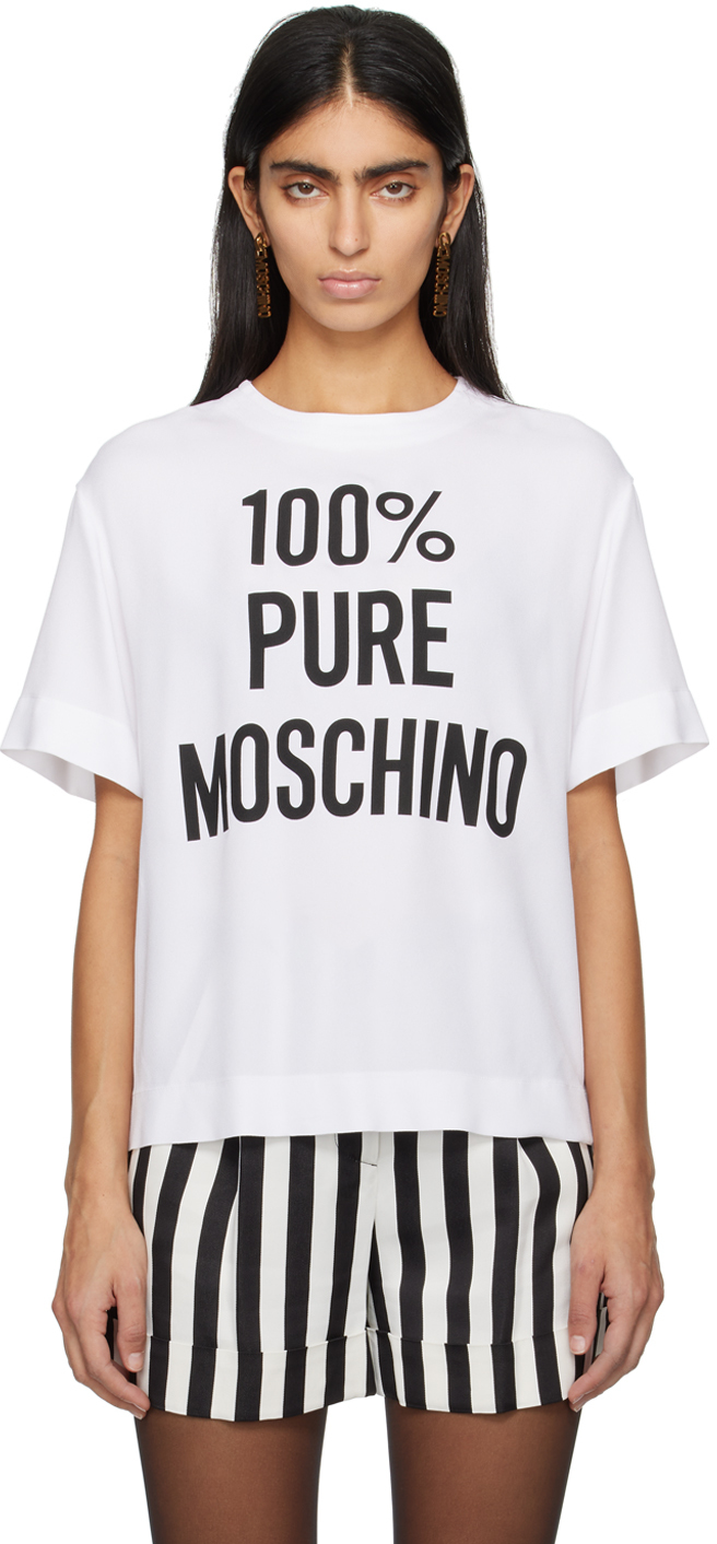 Shop Moschino White '100% Pure ' T-shirt In J1001 Fantasy White