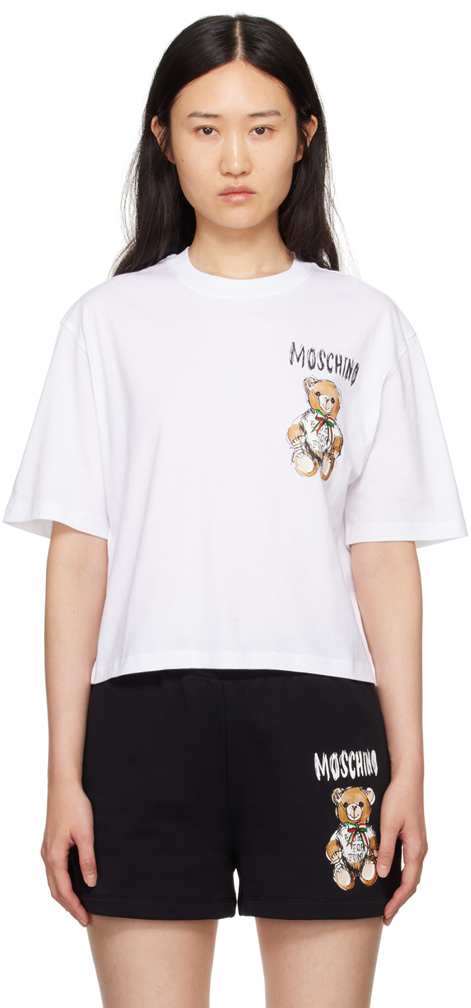 Moschino White Archive Teddy Bear T-shirt In V1001 Fantasy White
