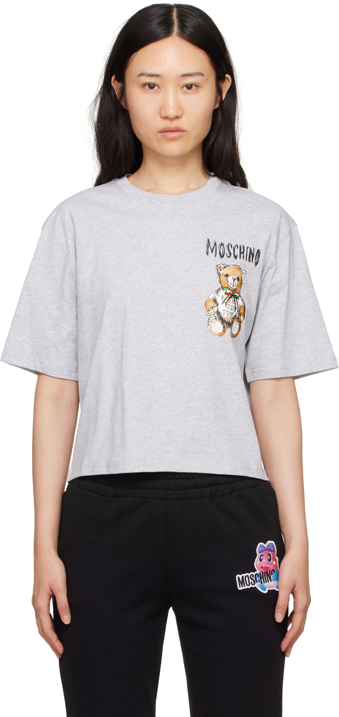 Moschino Grey Archive Teddy Bear T-shirt In V1485 Fantasy Grey