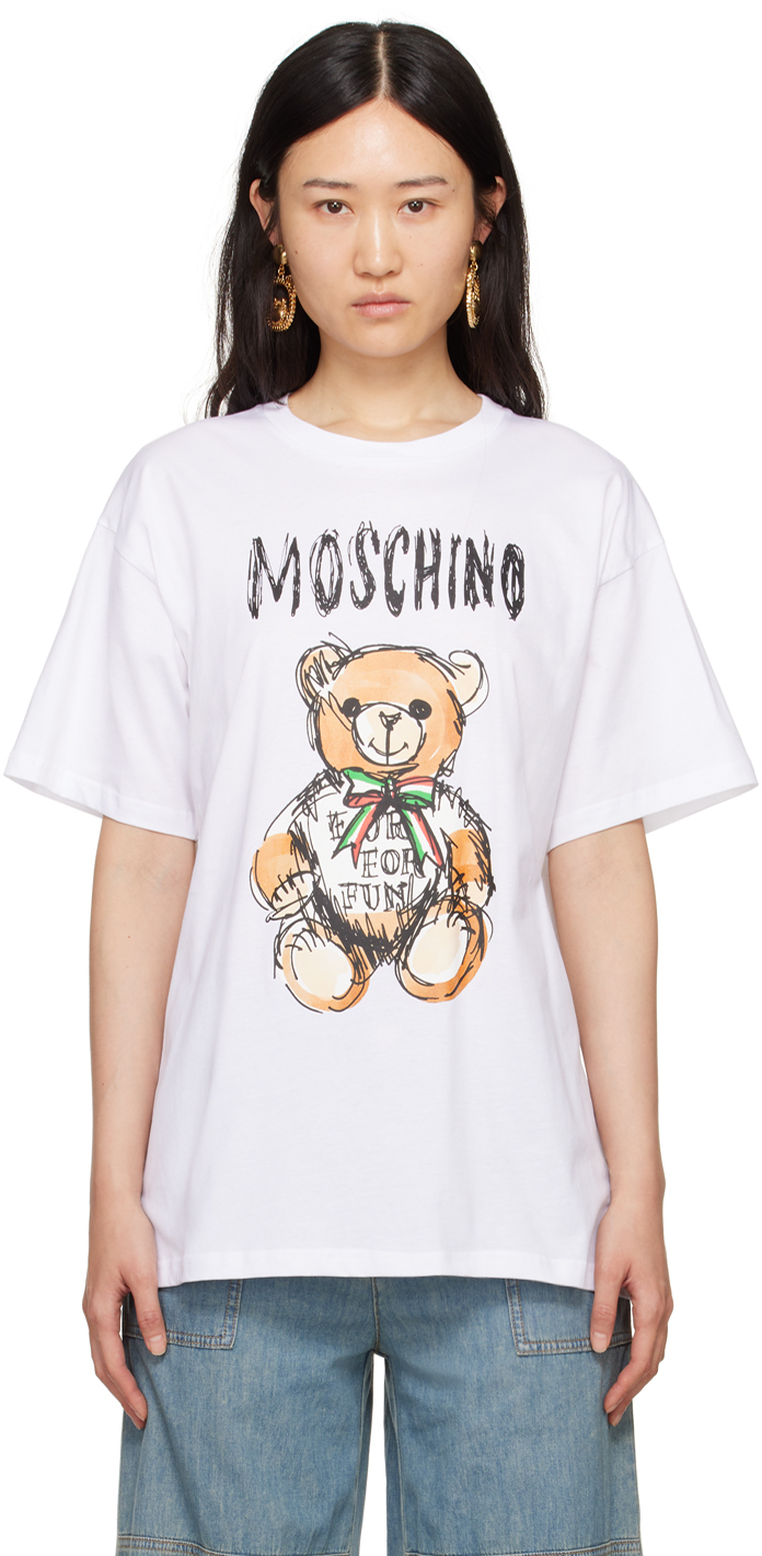 Moschino White Archive Teddy Bear T-shirt In V1001 Fantasy White