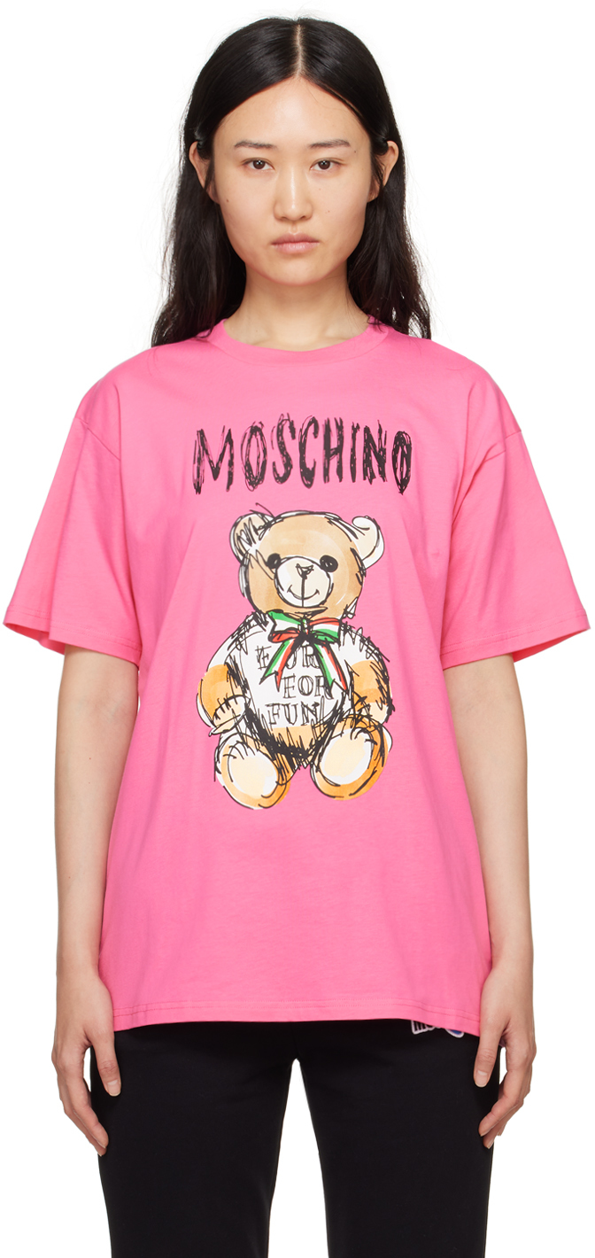 Moschino Pink Archive Teddy Bear T-shirt In V1208 Fantasy Fucsia