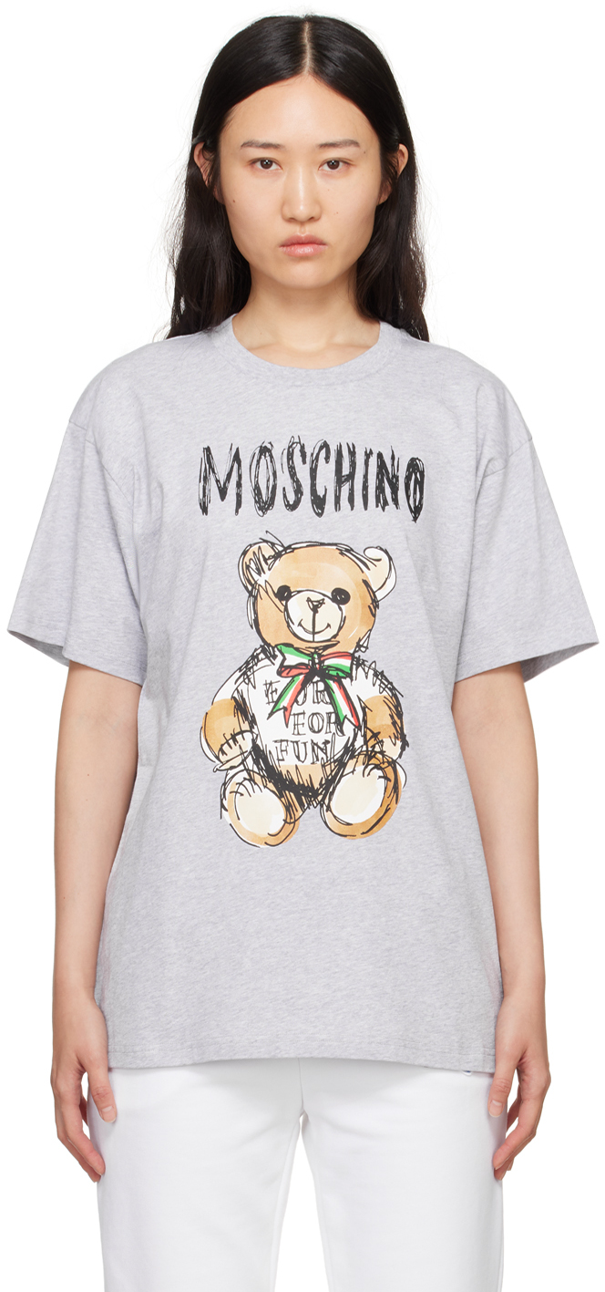 Moschino Gray Archive Teddy Bear T-shirt In V1485 Fantasy Grey