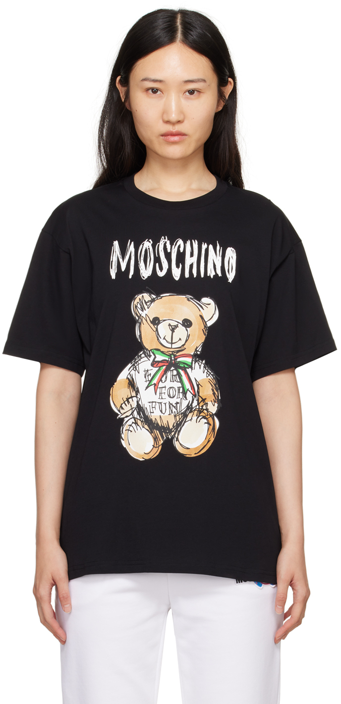 Shop Moschino Black Archive Teddy Bear T-shirt In V1555 Fantasy Black