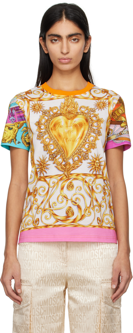 Shop Moschino Multicolor Scarf T-shirt In A1888 Fantasy Print