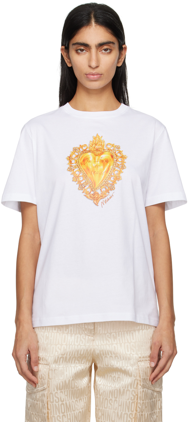 Moschino White Printed T-shirt In A1001 Fantasy White