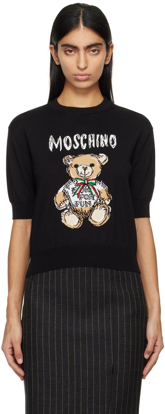 Black Drawn Teddy Bear Sweater