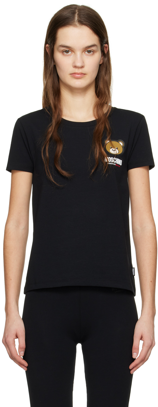 Shop Moschino Black Appliqué T-shirt In A0555 Black