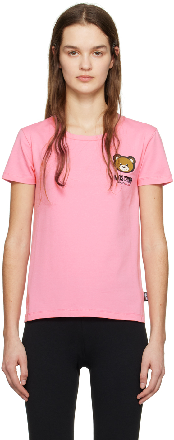 Shop Moschino Pink Appliqué T-shirt In A0245 Pink